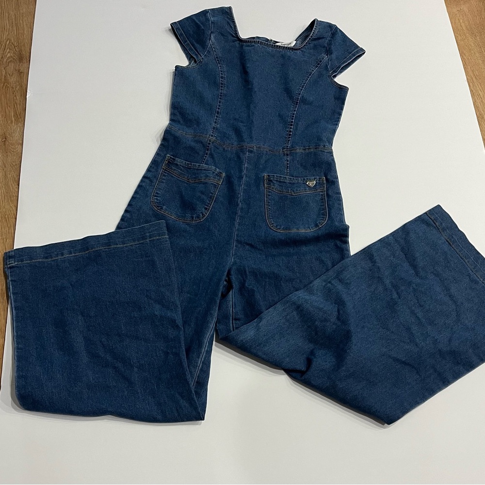 Bebe Girl’s Denium Wide Leg Jumpsuit Size XL Vintage Y2K‎